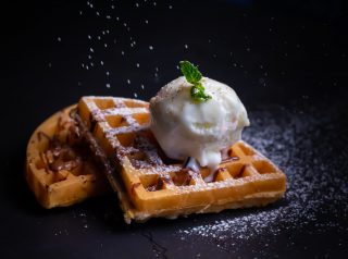 Weed Infused Belgian Waffle Topped with Marijuana Vanilla Ice Cream