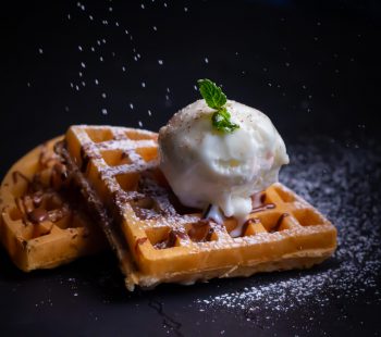 Weed Infused Belgian Waffle Topped with Marijuana Vanilla Ice Cream