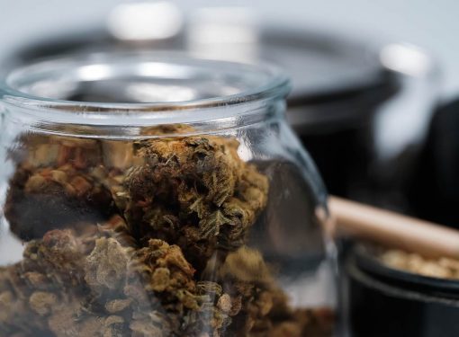 brown dried leaves in clear glass jar